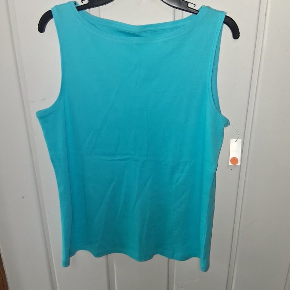 Talbots Cotton Boat Neck Aqua Blue Tank NWT Sz L